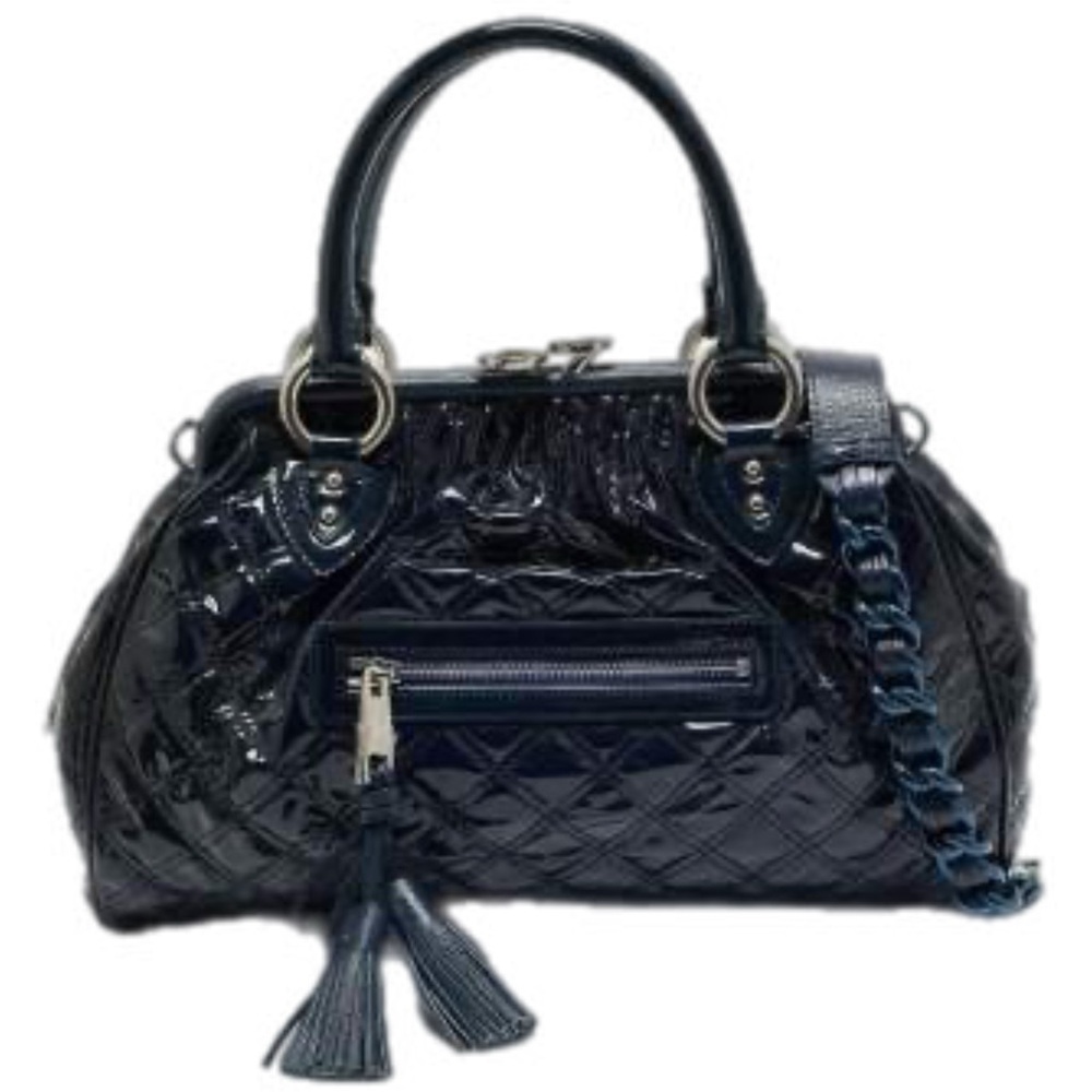 Marc Jacobs Quilted Patent Satchel in Shiny Black-Blue